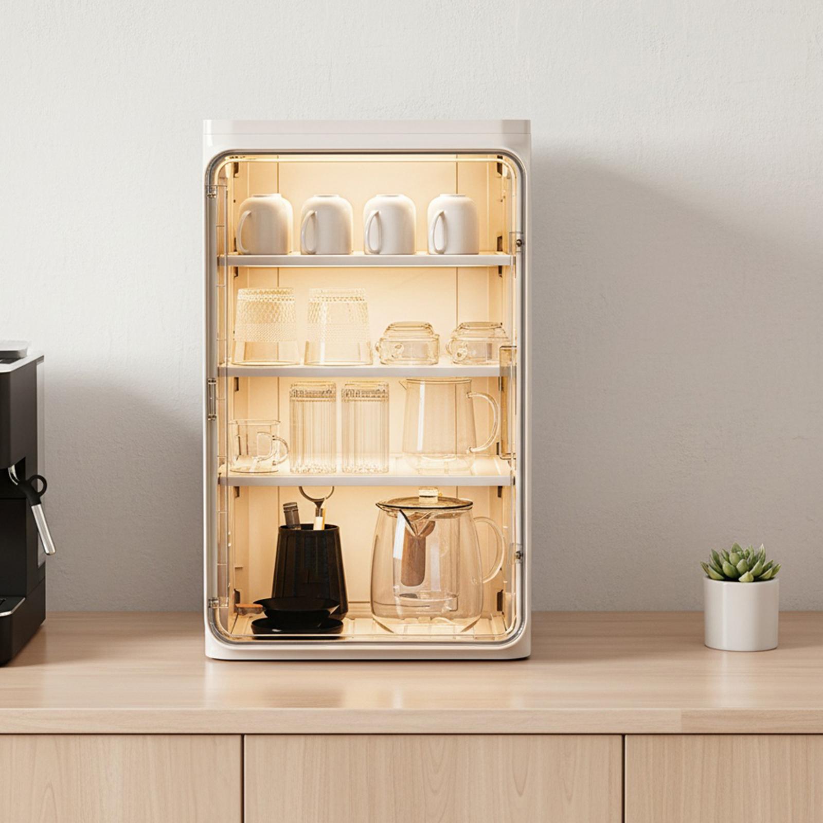 Stackable Plastic Multilayer Cup Storage Box Large Capacity Desktop Storage Display Shelf with Doors and Shelves for Office Kitchen Coffee Bars NEW