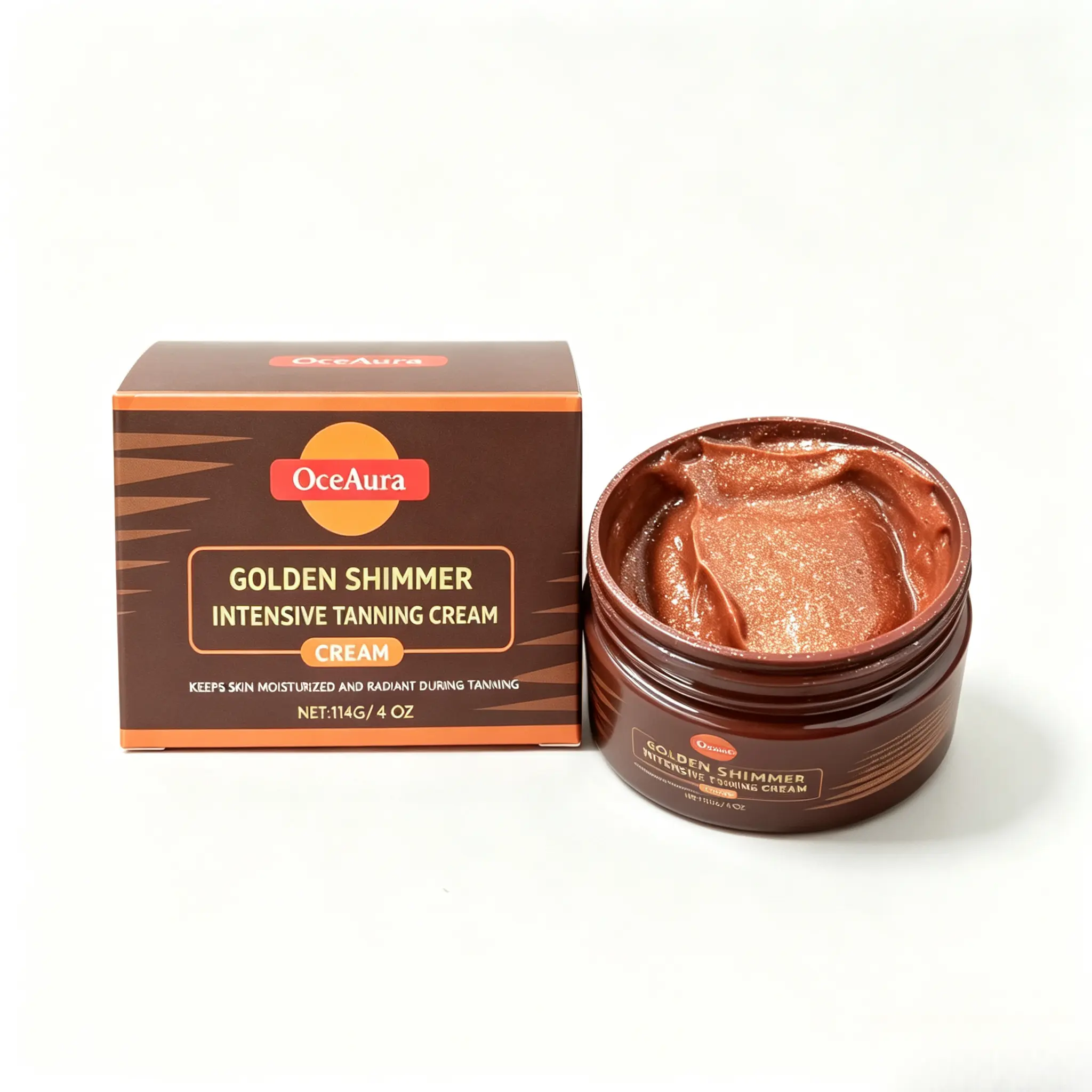 OceAura Golden Shimmer Tanning Cream, 4oz Moisturizing Tanning Cream for Beach & Outdoor Use, Sun-Kissed Glow Skin Enhancer