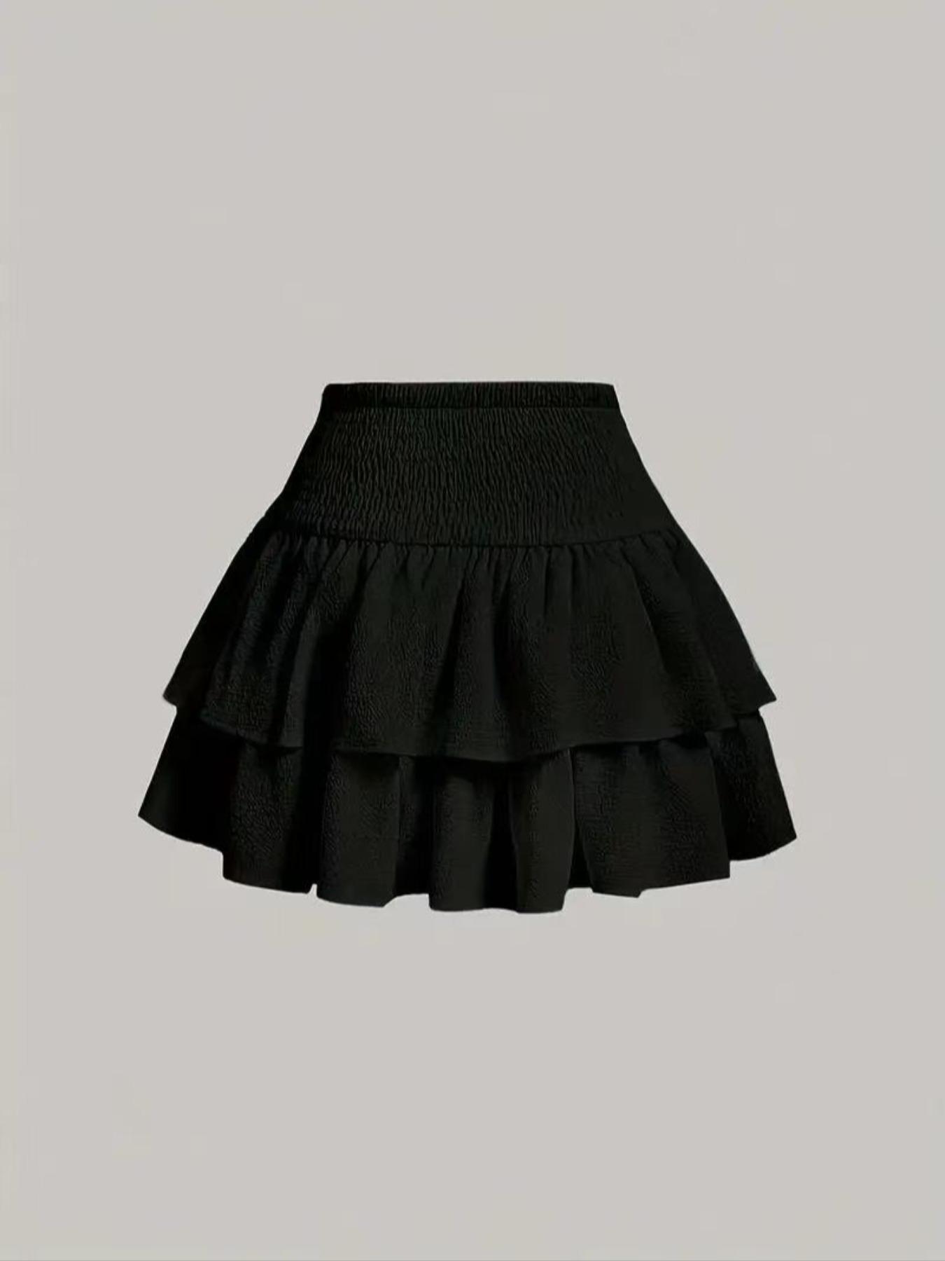 Women's Plain Bow Decor Tiered Layer Ruffle Hem Skirt, Casual Shirred Short Skirt for Daily Wear, Ladies Bottoms for All Seasons, Womenswear