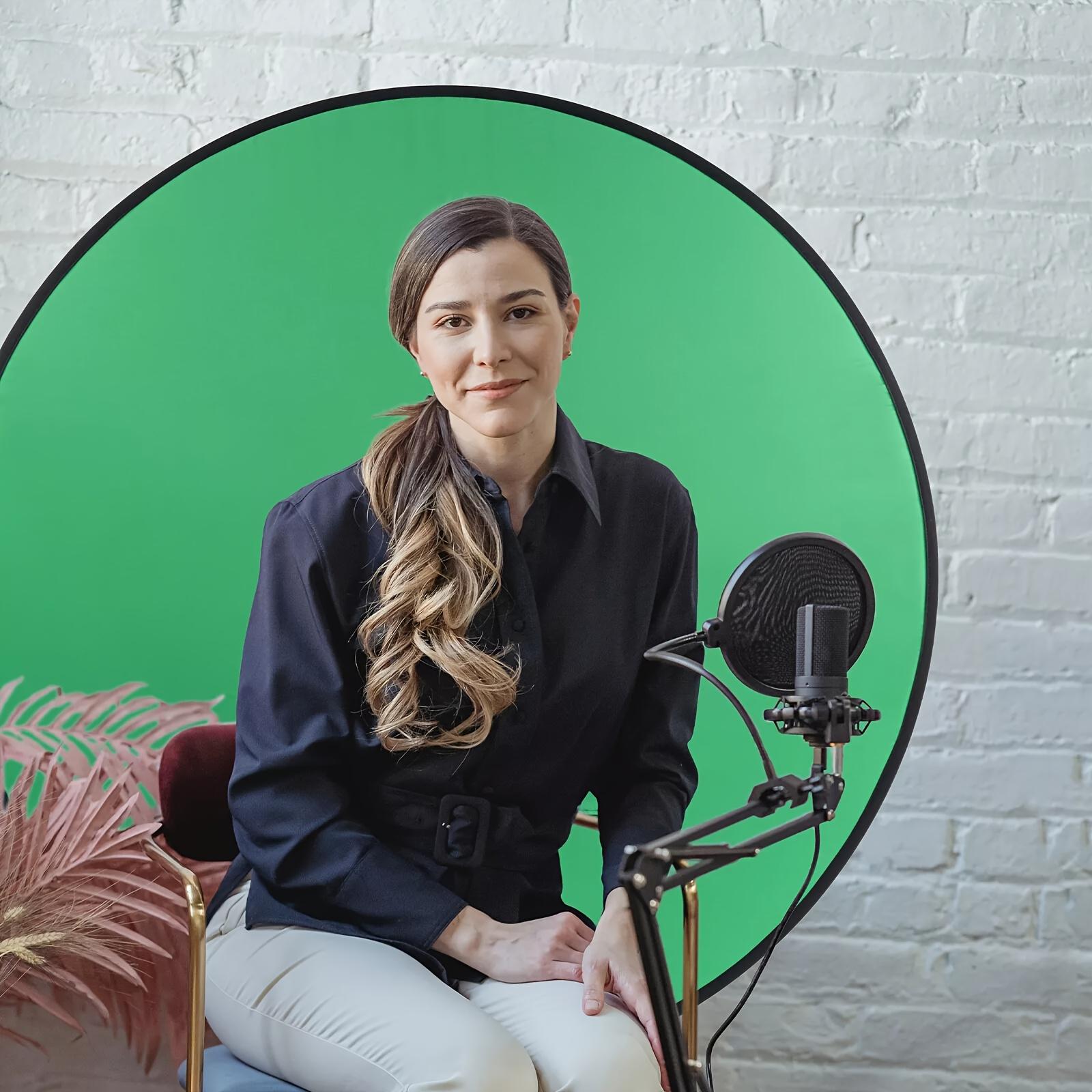 Live Streaming Props Background Frame Green Screen, Studio Circular Green Screen, Suitable for Live Streaming Photography, Photography, Esports Games, Live Streaming Speeches, Corporate Meetings, Home Office, Etc