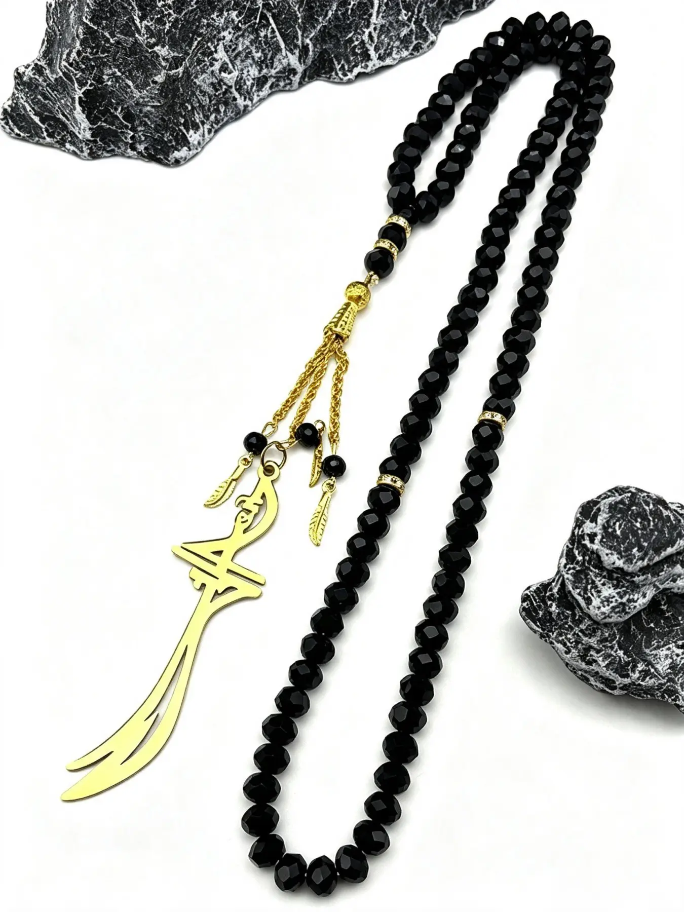 Arabic Saudi Stainless Steel Islamic Muslim Zulfiqar Imam Ali Swords Car Pendant for Men Women 99 Paryer Beads Gift Jewelry