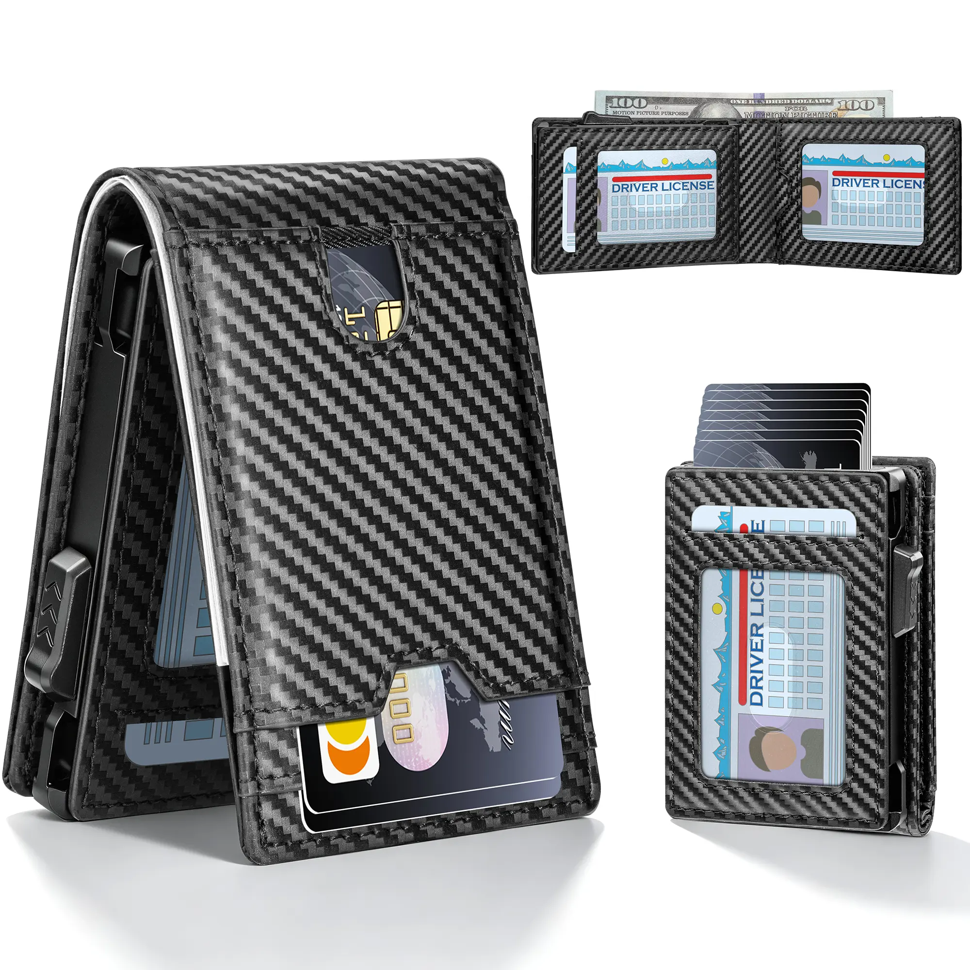 Himi Men's Non-Foldable Wallet - Aluminum Pop-Up Case, Cash Slot, Credit Card Slots, RFID Blocking Leather, Minimalist Front Pocket Design with 2 ID Windows, Gift Box, Non-Foldable Men's Wallets