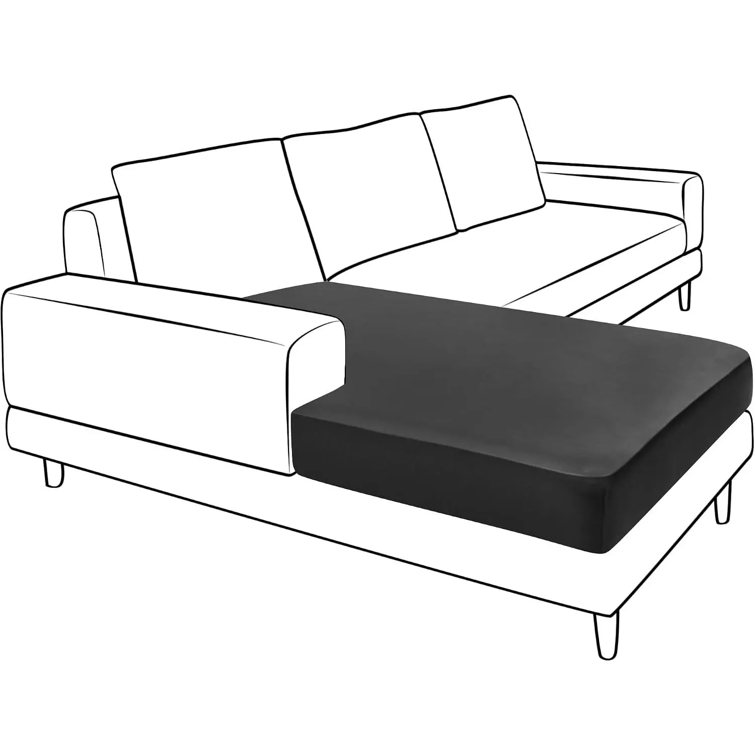Couch Covers for Sectional Sofa L Shape PU Cushion Slipcover-Elastic RV Chaise Seat Cover Protector Slip Cover for Settee in Living RoomXXL, Black