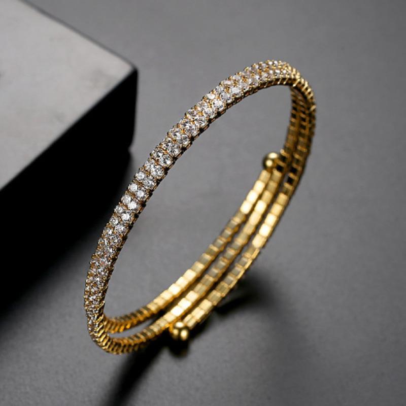 Elastic Copper 14K Gold Plated Open Bracelet Women's Exquisite Colorful Zircon Wrapped Bnagle Bracelet Fashion Party Jewelry Christmas Gift