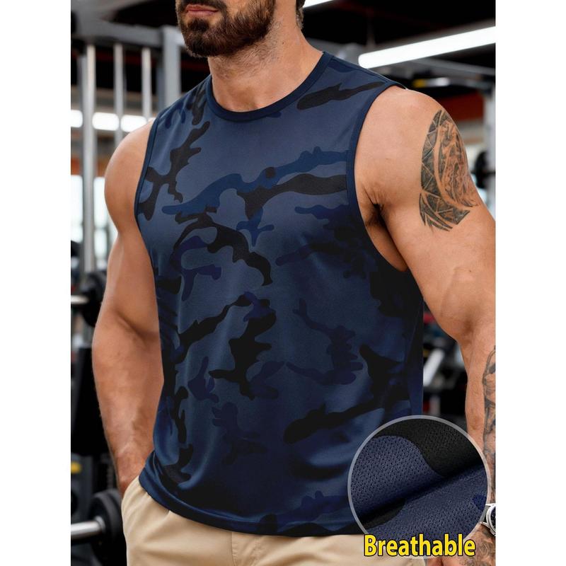 Men's U-Neck Nylon Twill Mesh Athletic Tank Top - Quick Dry, Lightweight, Breathable, Short Length, Camouflage, Regular Fit, No Closure, Cold Wash for Gym, Running, XL