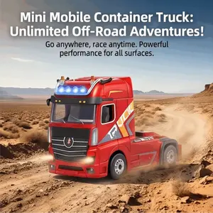 1/64 Scale Remote Control Trailer Container Truck Model Toy, Independent Suspension, Cool Lights, Adjustable Speed, Sound Effects