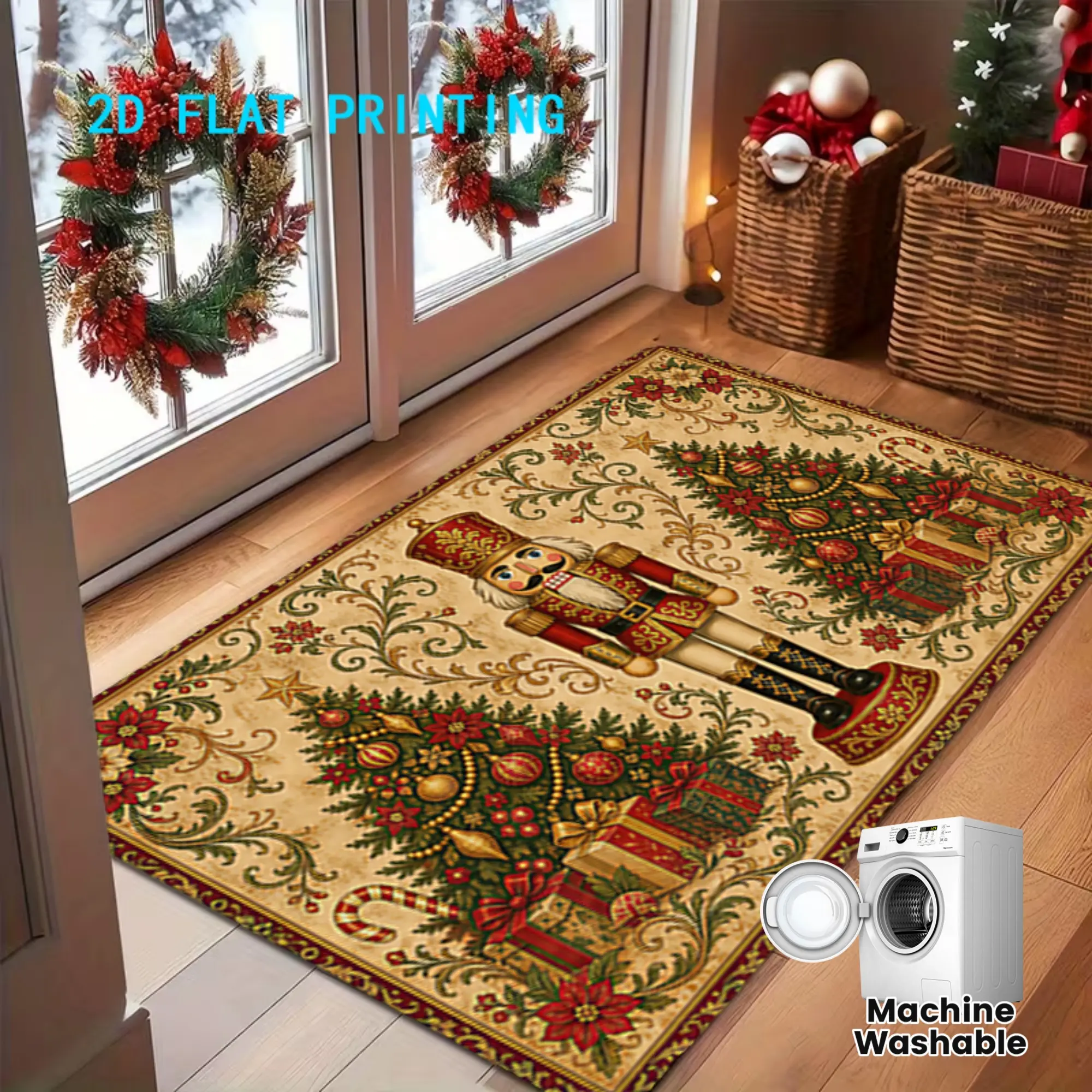 1 pack, 2D flat printing, Christmas Nutcracker holiday doormat with retro pattern design, non-slip, machine washable and easy-to-clean flannel rug, Door Rugs For Entryway Indoor, suitable for home and outdoor decoration, ideal for entryways