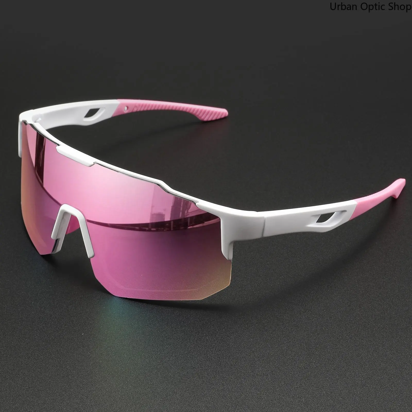 XUH Unisex Shield Shape Sunglasses - White Anti-Skid Temples, Pink Gradient Mirrored Lenses, Lightweight Durable Eyewear, Single Pair Outdoor Cycling Accessories for Sports & Street Style, Unisex Frame, Futuristic Look