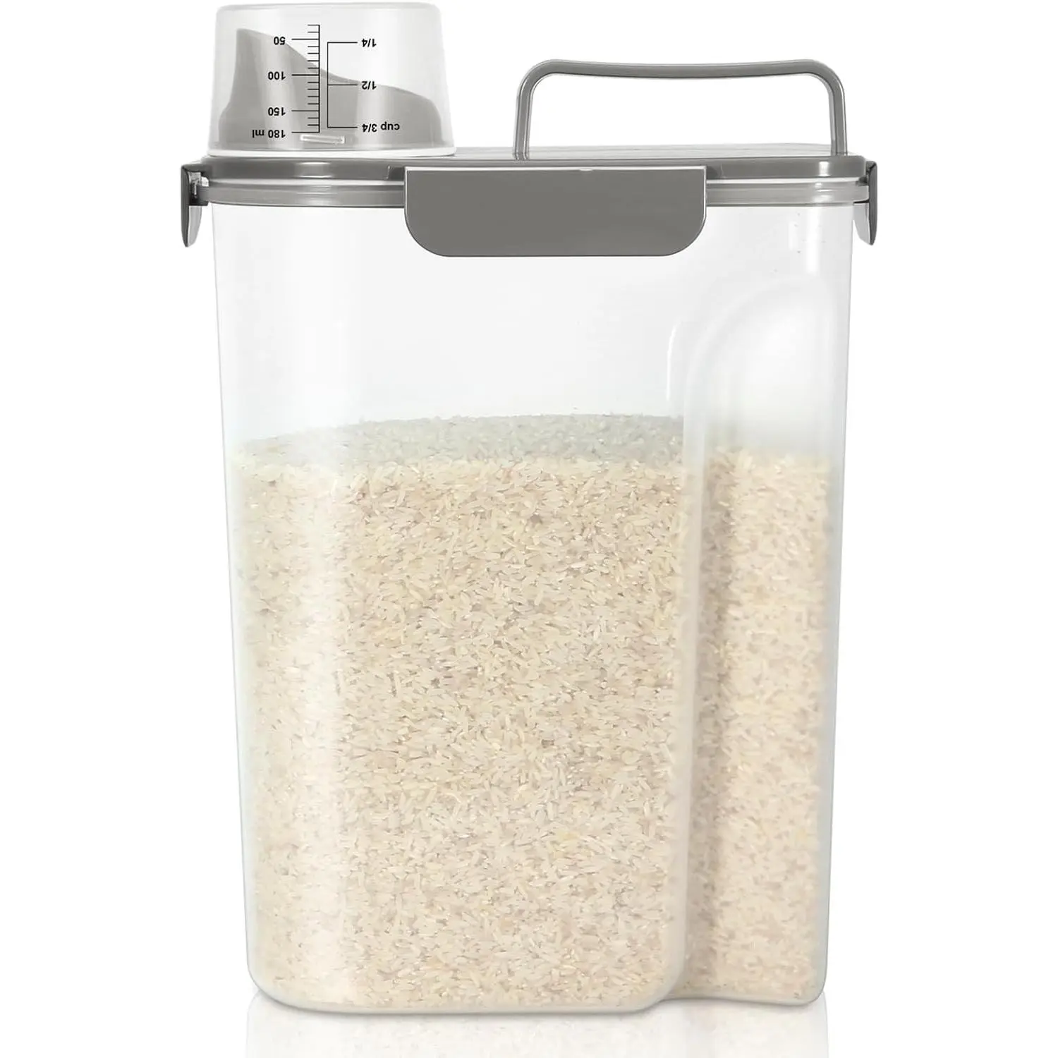 Airtight Rice Container 10 Lbs, Cereal Dispenser, Pet Cat Dog Food Storage Container, Plastic Kitchen Pantry Food Storage Holder with Cup -Dark Grey