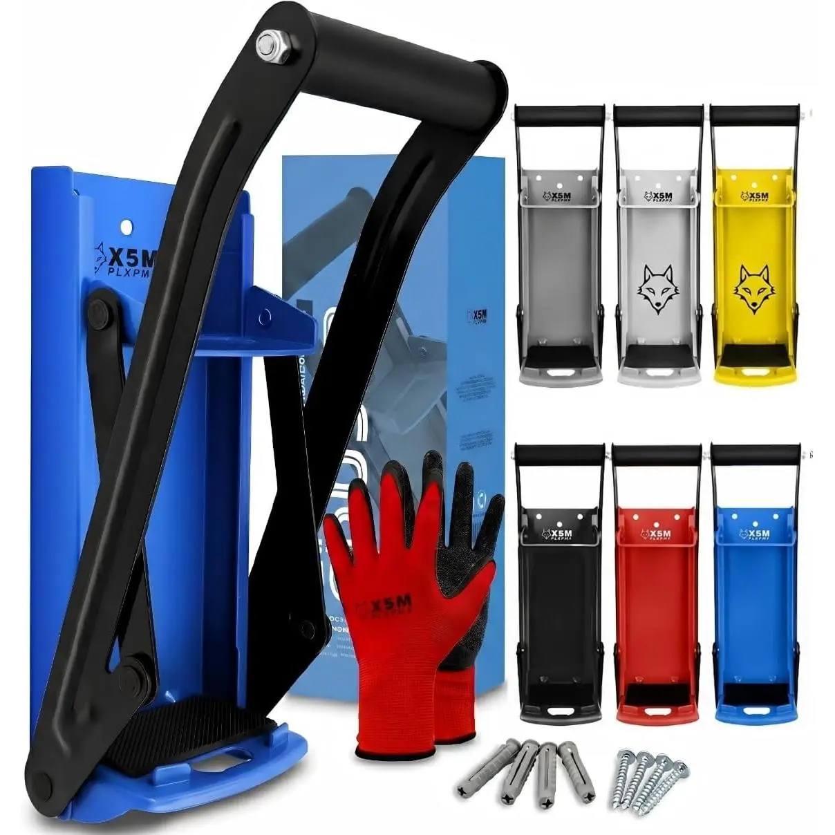 Metal Steel Aluminium Wall-Mounted Can Crusher - Heavy-Duty 16oz & 12oz Smasher with Anti-Pop Pillars, Thick Base, Gloves (Blue) - Recycling Tool for Garage, Man Cave