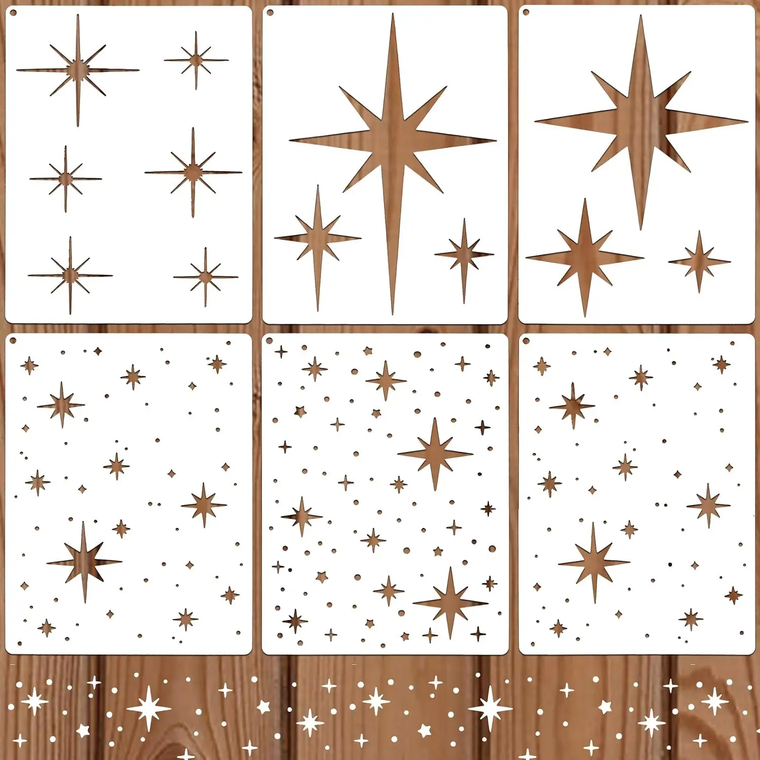6 Pack  Stencil for Painting,  Large  Template Twinkle Stars Wall Drawing Stencils Art Supplies for Wall  Craft Canvas Fabric  Decor