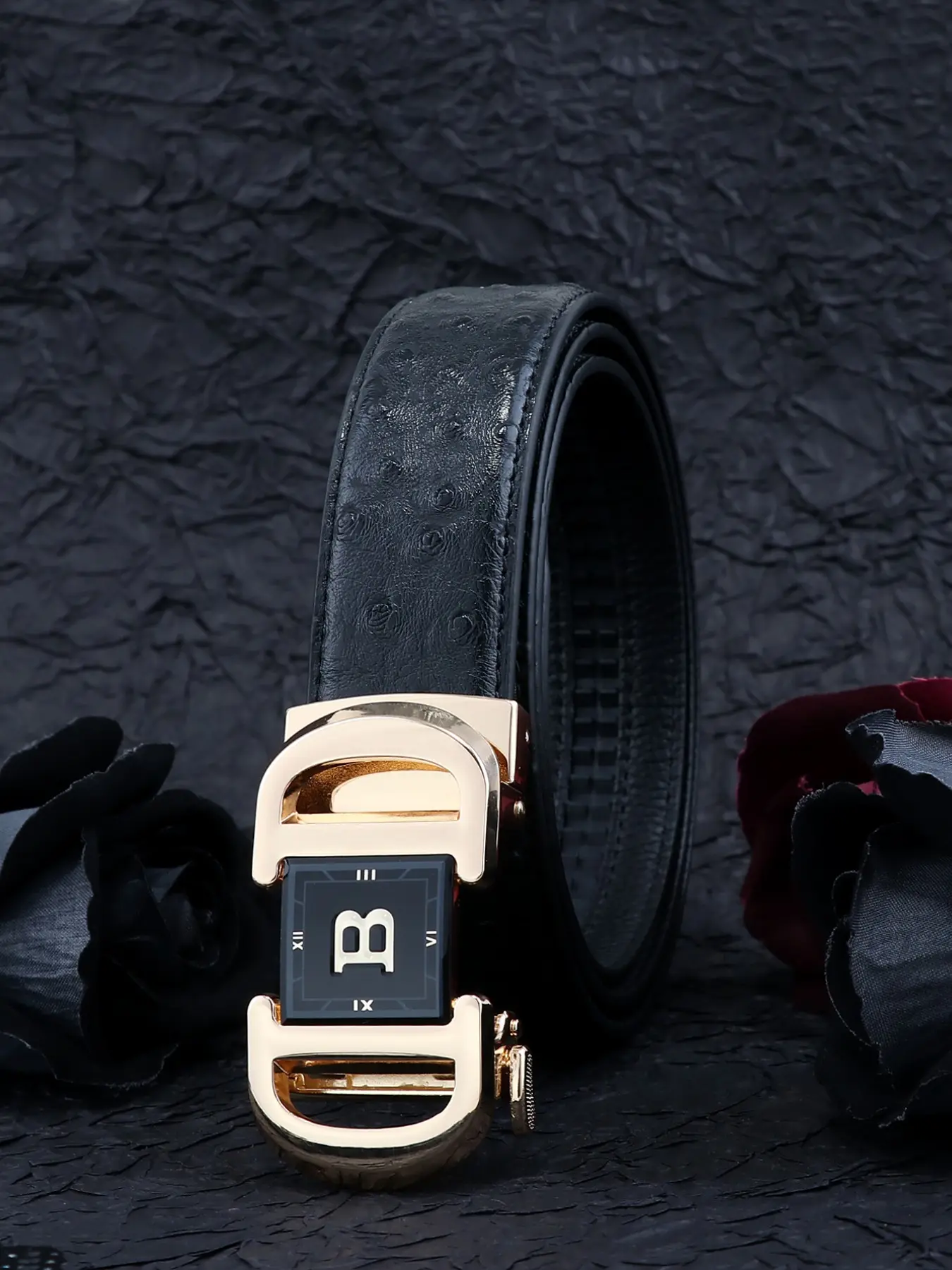 New Fashion Dual D Square B Buckle Men's Belt with Buckle, Ostrich Leather Vintage Business Casual Style, Trendy Accessory for Everyday Wear