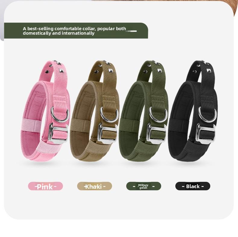 Heavy Duty Tactical Dog Collar with Leash, Reinforced Rivet Anti-Pull Collar for Large Dogs, Welded D-Ring, Quick-Release Zinc Alloy Buckle, Double Layer Nylon, Adjustable Padded Handle for Training Walking, Extra Strong Pet Collar for Big Breeds