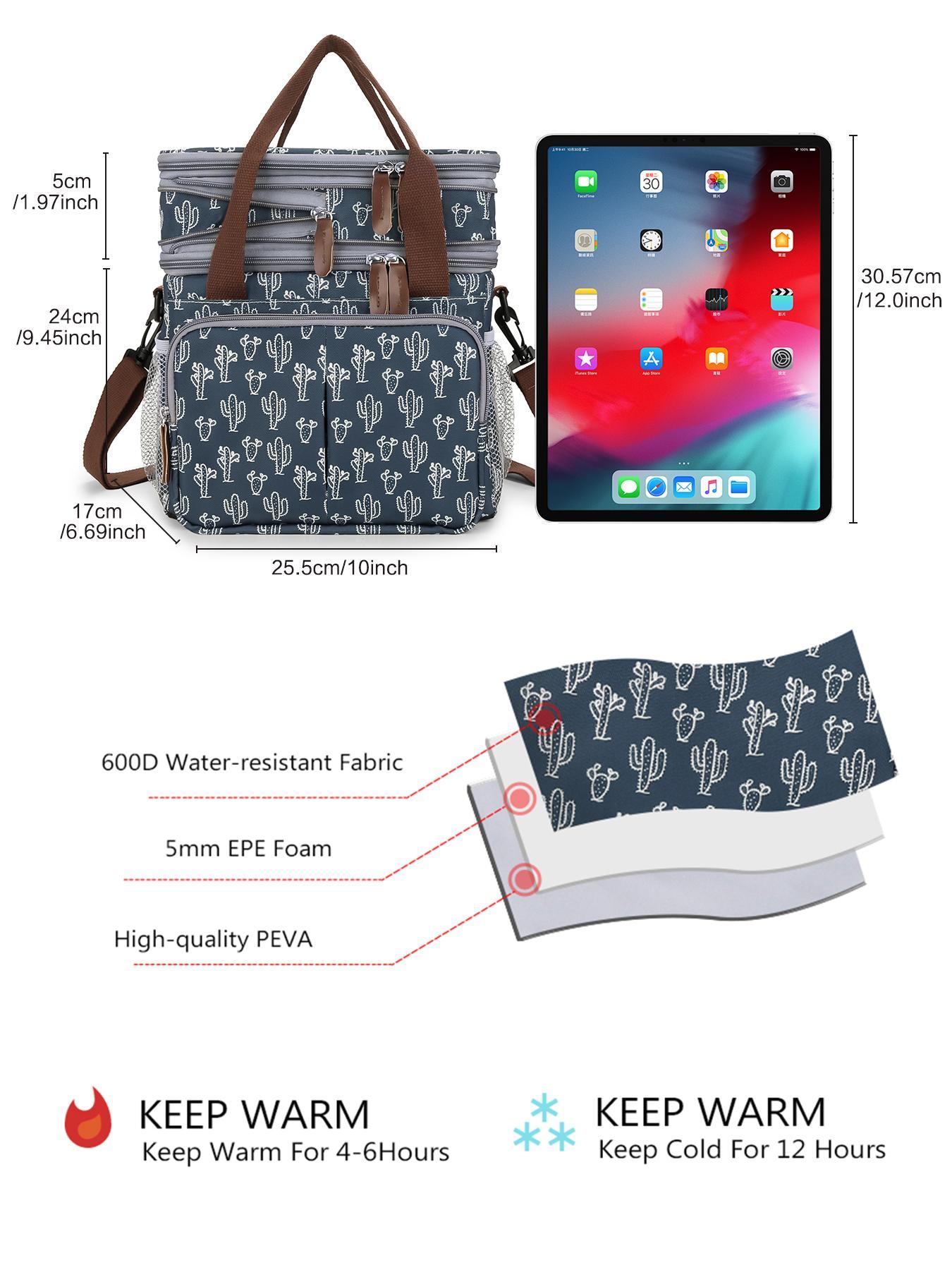 Fashionable All Over Print Lunch Bag,  Lunch Bag for Women, Summer Large Capacity Waterproof Lunch Bag with Adjustable Strap & Pocket, Lunch Box Cooler Bag for Outdoor As Gift for Fall 2024, Fall Outfits, Fall Freshness