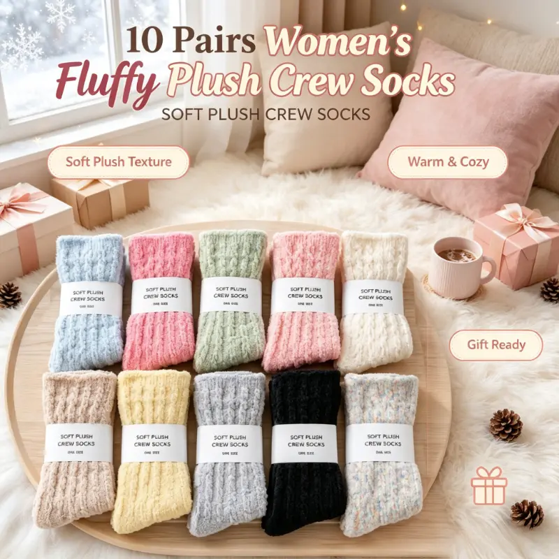 Women's 10 Pairs Mixed Colors Crew Socks, Basic Solid Soft Cotton, Breathable & Cushioned with Non-Slip Bottom for All Seasons, Lady, Her, Basic Look, Plain Knit, Minimalist, Cold Wash, Machine Washable, Slip Resistant, Crew Sports Socks, Sporty Sports So