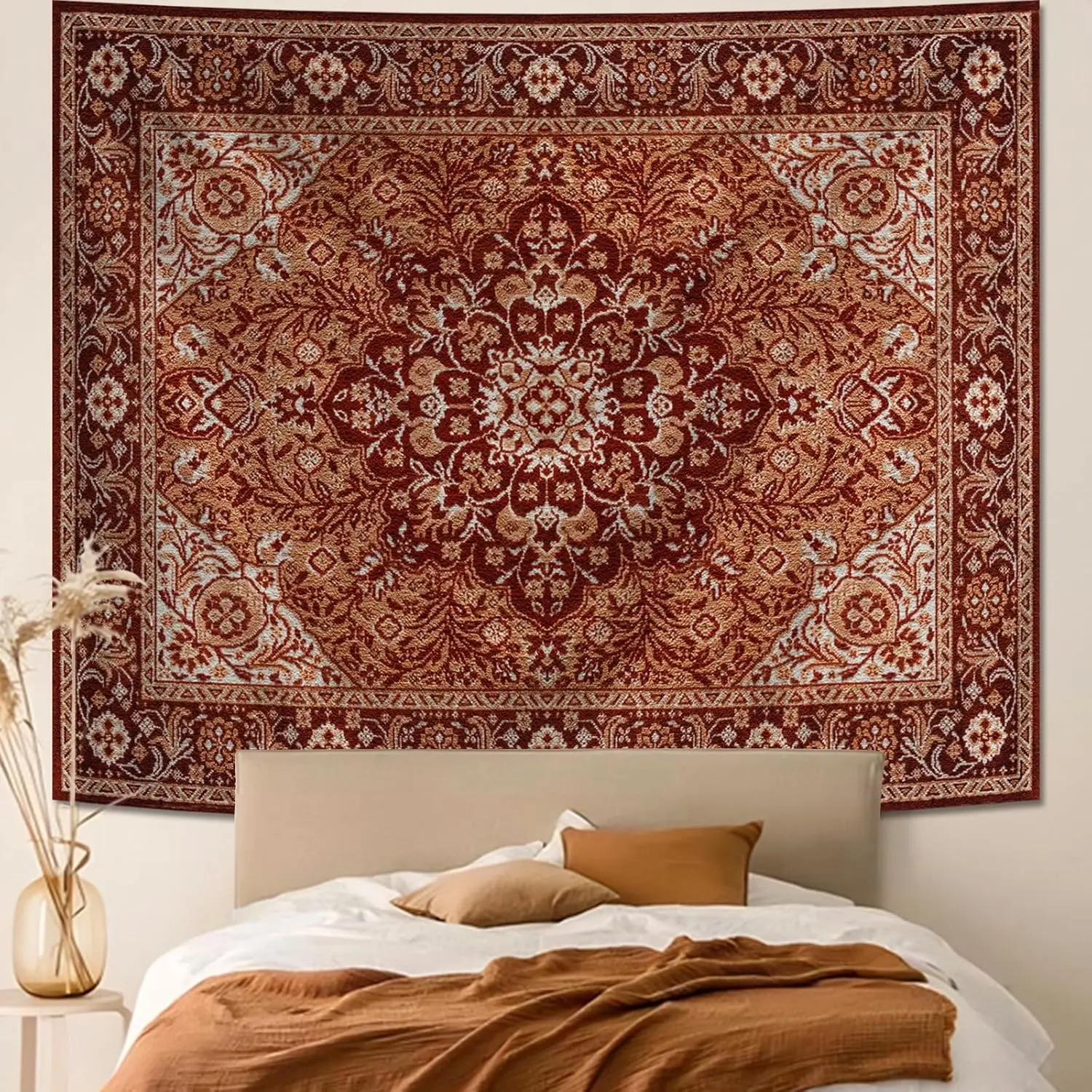 Apdidl Boho Mandala Hippie Wall Tapestry - Lightweight, Colorful Indian Floral Fabric Decoration, Vintage Orange Vertical 51x60in Piece for Bedroom, Living Room