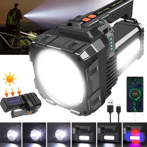 Solar LED Spotlight Flashlight, Rechargeable Waterproof Searchlight, Portable Super Bright Flashlight with USB Charging and Power Bank#DealsForYouDays