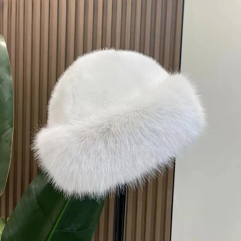 Women's Faux Mongolian Fur Beanie Hat Cotton Thick Fleece Lining Soft Plush Plain Design Warm Fur Trim 56cm-58cm One Size Fits Most Female Cold Weather Casual Daily Wear Headwear