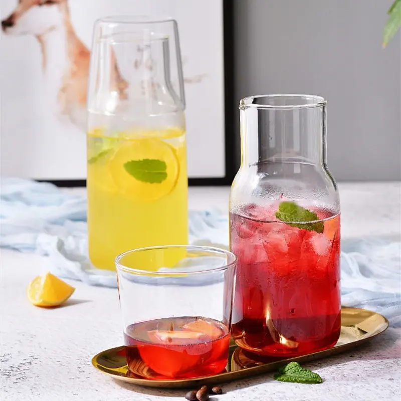 Bedside Water Carafe Set with Tumbler for Bedroom Nightstand, Clear Glass Mouthwash Bottle for Bathroom Vanity, Household Juice & Water Pitcher, Cold Water Bottle with Cup Set, Elegant Tabletop Drinkware, Ideal Housewarming Home Gift for Family Friends