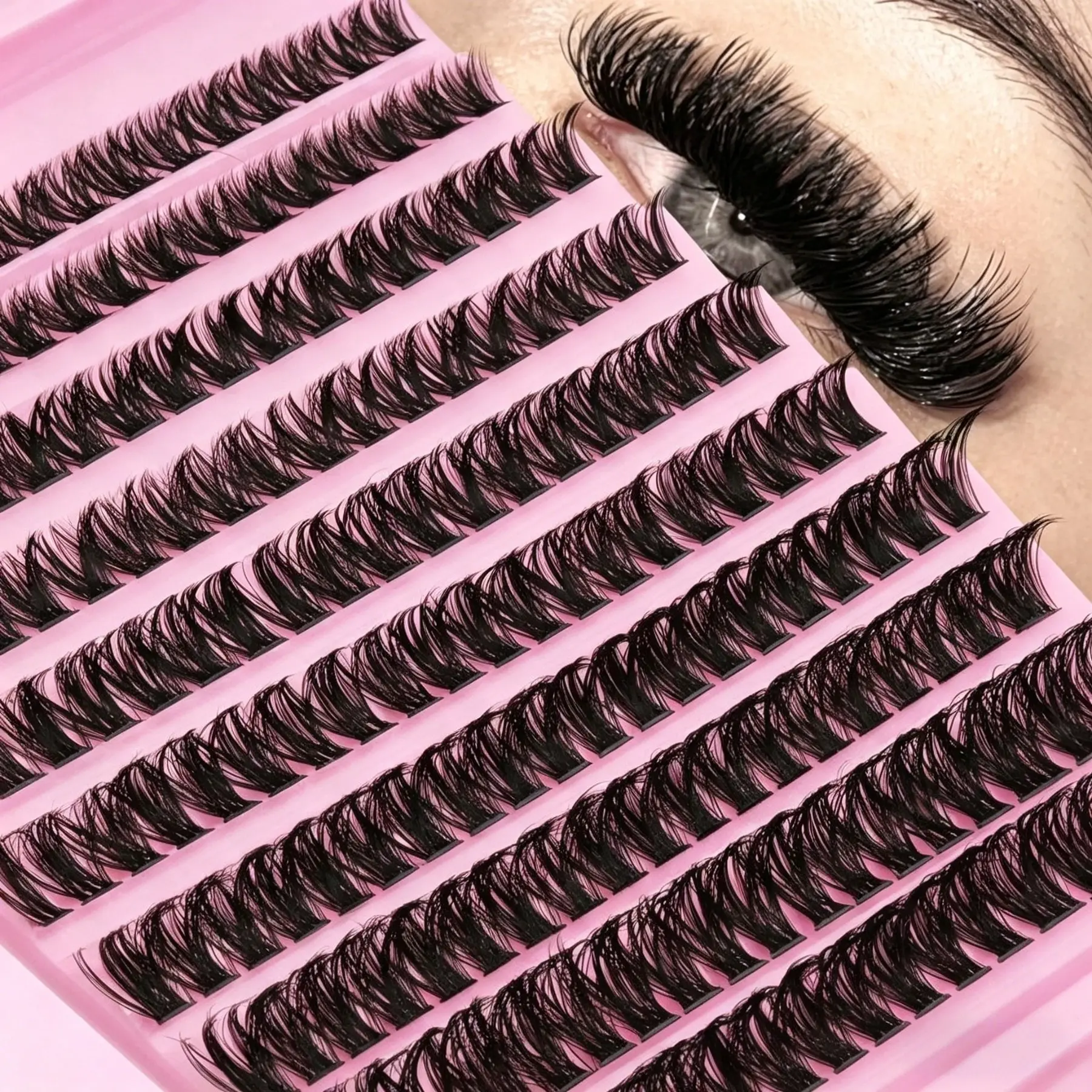 80D Mega Volume Russian Manga DD Curl Lashes, 200Pcs 8-16mm Mixed Length Fluffy Fanned Faux Mink Best Lash Clusters Eyelashes, 3D Soft Thick DIY Individual Lash Extensions For Daily Party Night Out Makeup