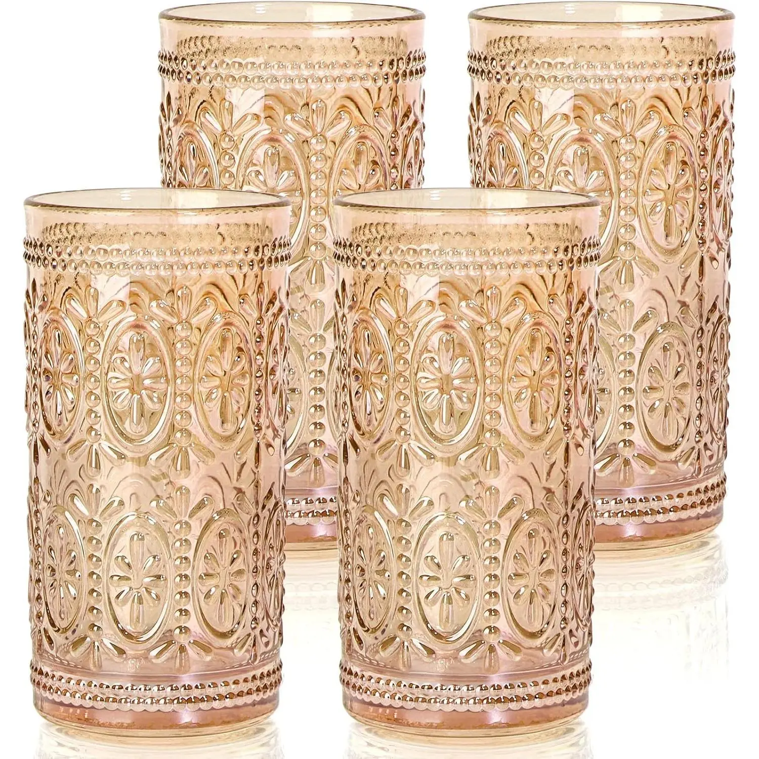 abrwyy 12oz Amber Highball Drinking Glasses, Vintage Glassware