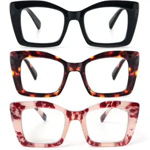 Oversized Square Blue Light Blocking Reading Glasses for Women Style Readers with Spring Hinge
