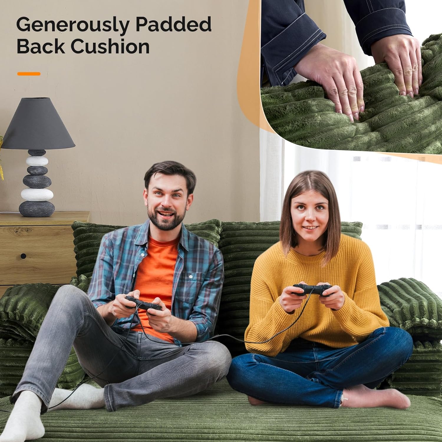 Ktaxon 59" Oversized Boneless, Comfy Corduroy Chaise Sofa Recliner Bed Upholstered Sleeper Couch Bed with Throw Pillows and Armrests for Living Room, Movie Room, Bedroom