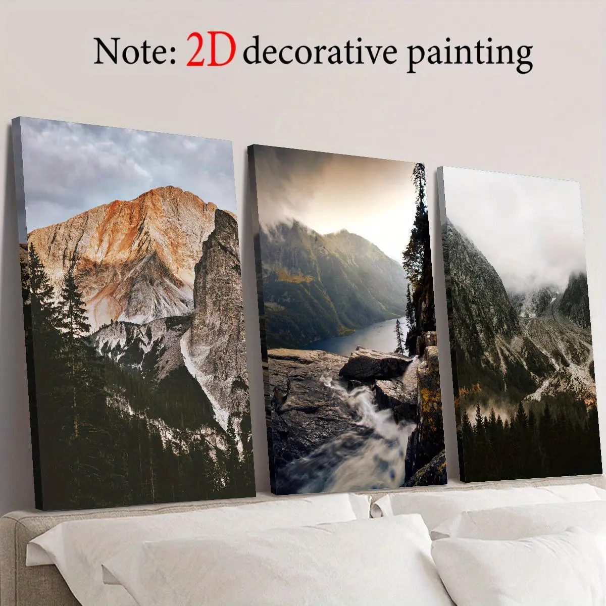3-piece wooden framed canvas print art, 2D flat, Rocky Mountains, Aremcheprot River, Ukraine, forest mountain landscape poster, natural scenery photography art, suitable for home wall decoration