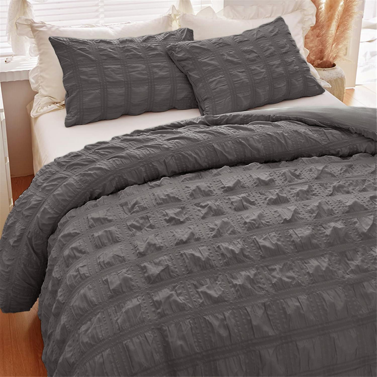 Solid Color Bedding Set, 1 Count Bedspread & 2 Counts Pillowcase without Filler, Soft Comfortable Bedding Set for Home Bedroom, for Puffed Quilt, Pleated Bedding Sets