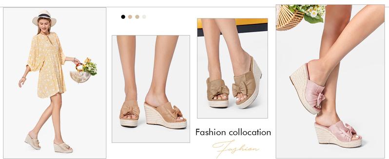 Coutgo Womens Platform Espadrilles Slip On Wedge Sandals Bow Tie Open Toe Slides Shoes