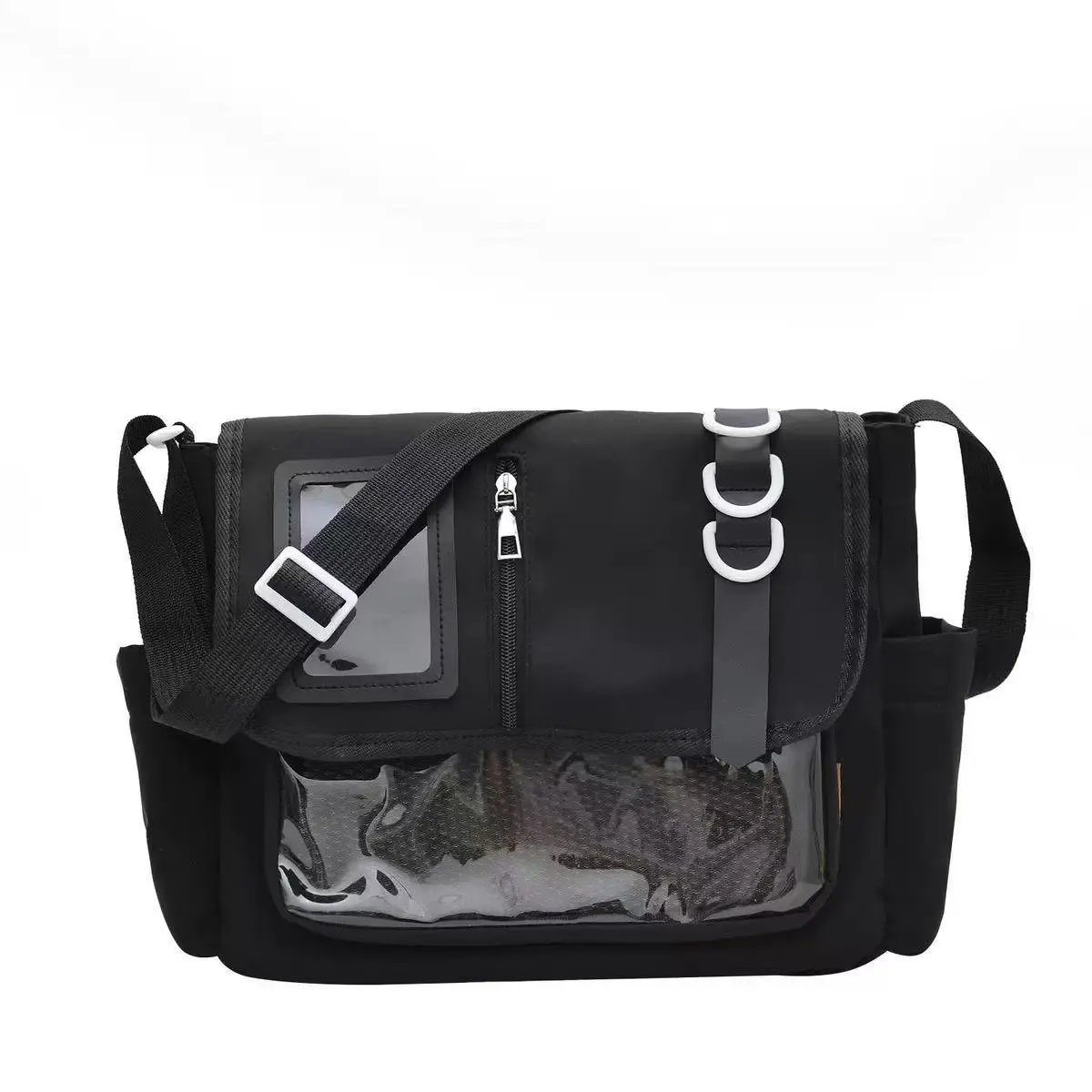 Nylon Handbag, College Style Design, Casual Splicing Shoulder Bag, Lightweight Transparent Pain Bag, Crossbody Bag, Trendy