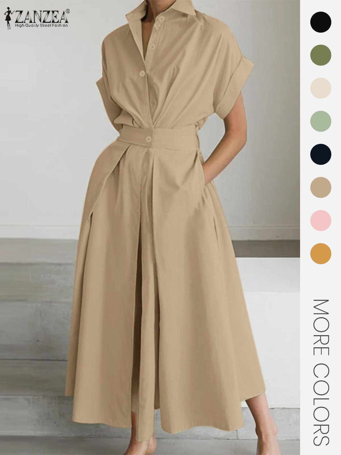 Women's Solid Color Collared Dress, Casual Short Sleeve Dress for Summer, Ladies Clothes for Daily Wear, Womenswear