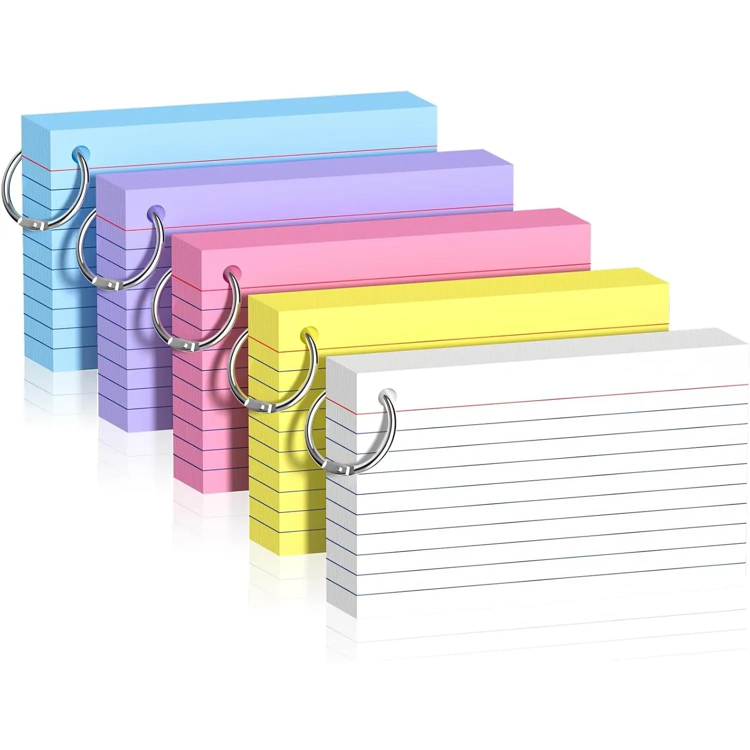 250 count Colored Index Cards with Ring 3 x 5 Inch Heavyweight Ruled Flash Cards, Flashcards with Ring for School & Office Supplies and  Organization, Durable Study  Lined Note Cards