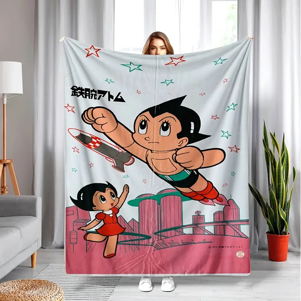 Vintage Astro Boy Flannel Blanket, Tetsuwan Atom Retro Anime Throw Blanket, Classic Japanese Cartoon Fan Gift