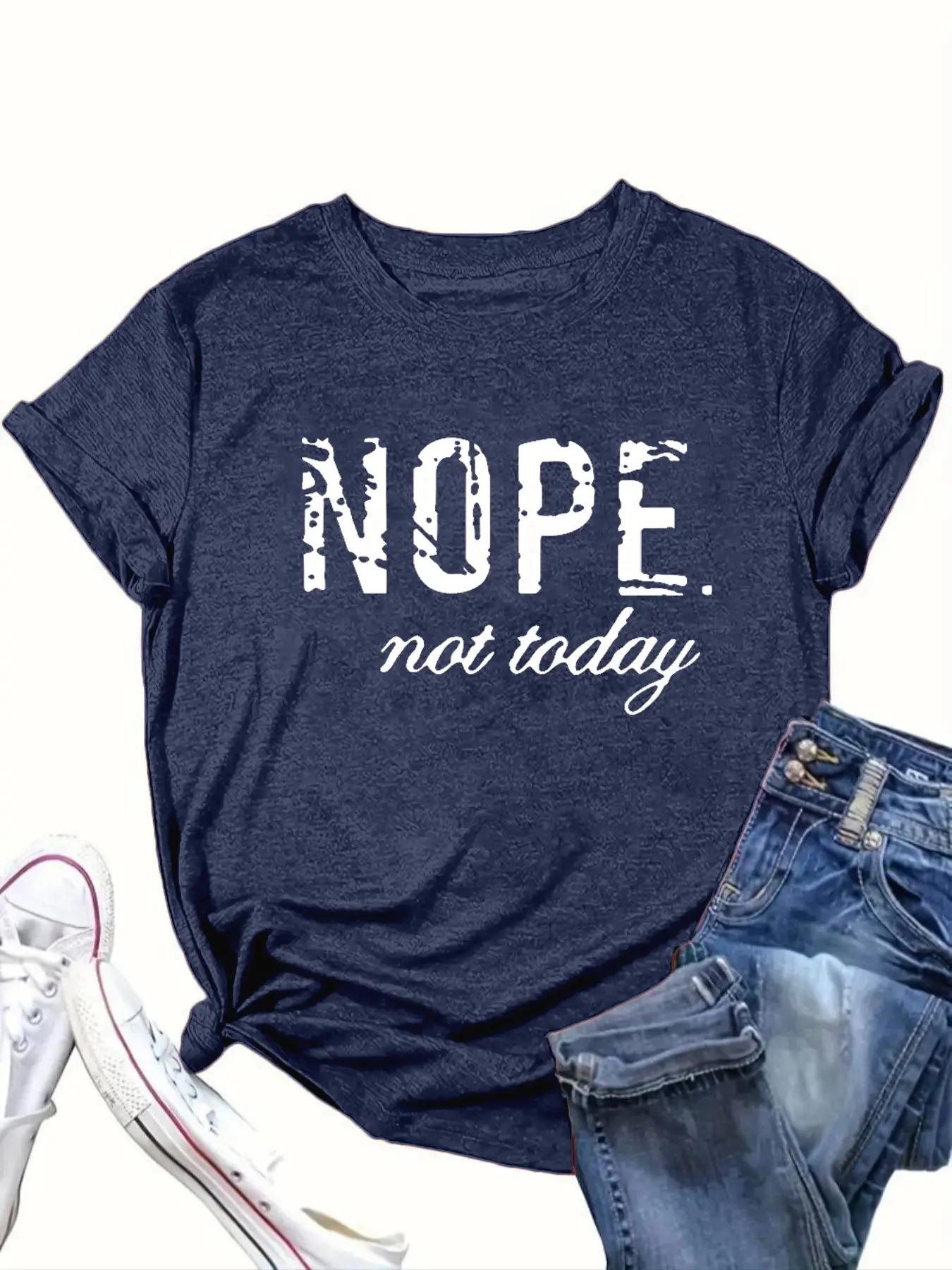 【Plus Size】 "NOPE NOT TODAY" Slogan Graphic Tee, Casual Fashion Round Neck Short Sleeve T-shirt for Daily Wear, Women Plus Clothing for Summer