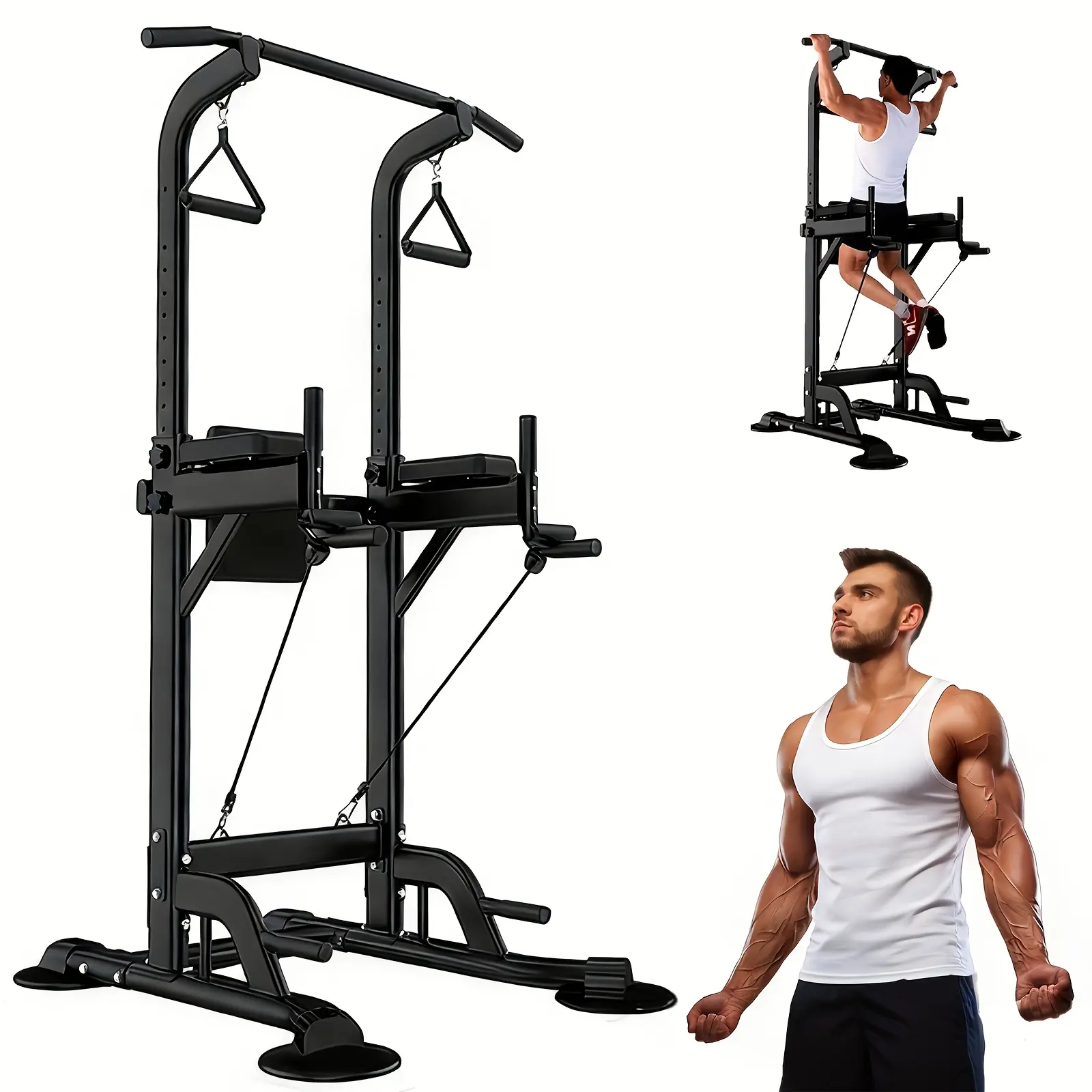 Pull Up Bar Stand, Adjustable Height Pull Up Dip Station Workout Equipment Multi-Function Strength Training Exercise Equipment 330LBS for Men Women Home Gym