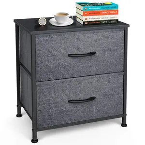 Nilight Compact Bedroom Dresser Storage Tower - Sturdy Heavy-Duty Metal Frame, Wood Top, 2 Fabric Drawer Bins, Easy Setup Home Furniture Living Room Small Organizer Unit, Dark Gray, 17.7"X11.8"X20", Feet Pads