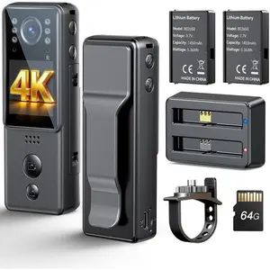 4K Mini  Camera with Video and Audio 64G, 2X 1400mAh &  Dock, A29  Wearable Camera with Night Vision &  Mount for , Vlogging, , Cycling, Daily Recording