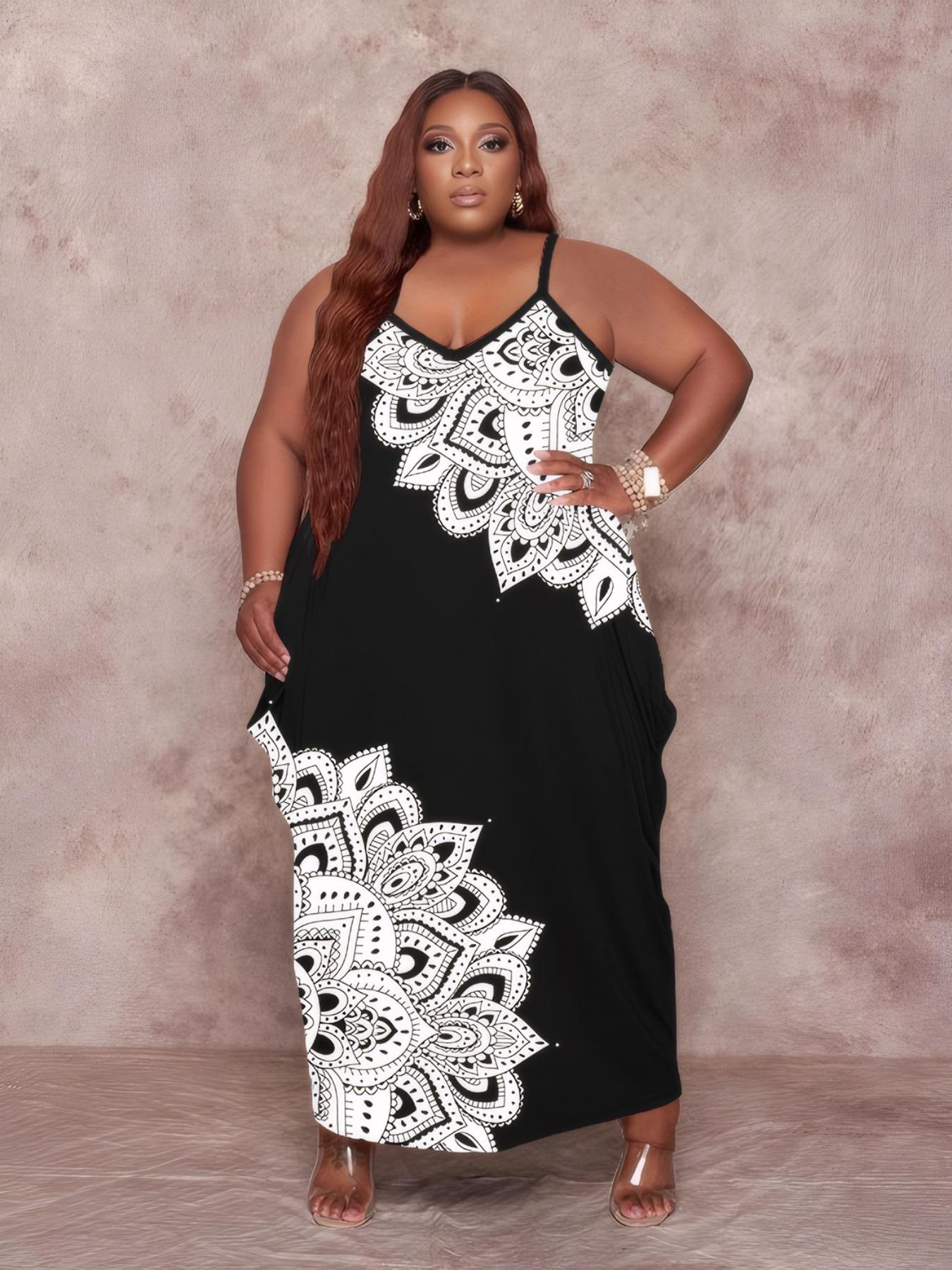 【Plus Size】 Cami Dress, Casual Chic Sleeveless Spaghetti Strap Long Dress for Summer, Women's Plus Clothing for Daily Wear, Womenswear