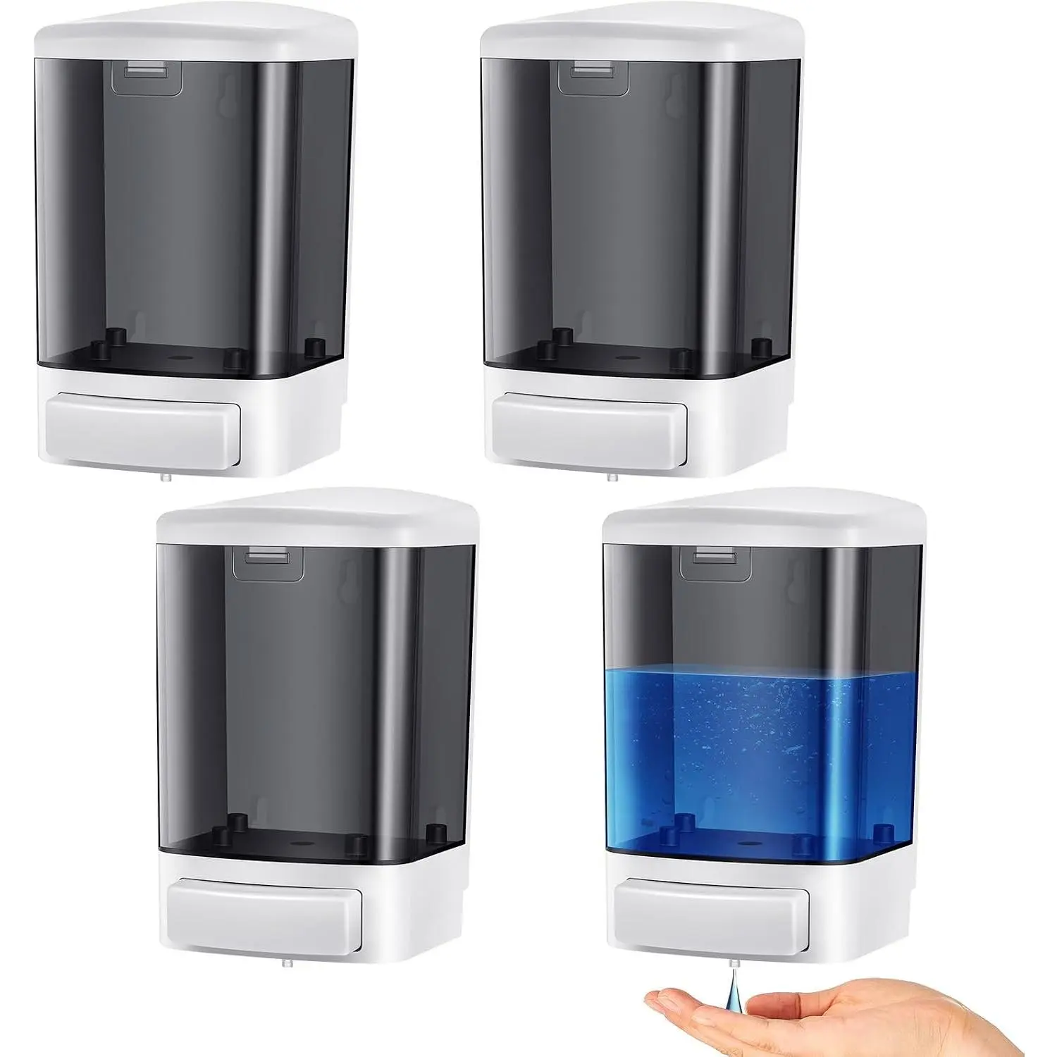 4 Pcs Wall Mounted Soap Dispenser,33.8 Oz 1000 Ml,Black | Manual Press, 1000ml 33.8oz Capacity Clear Window, For Restaurant Bathroom Kitchen Hotel, Liquid Soap Shampoo Dispenser