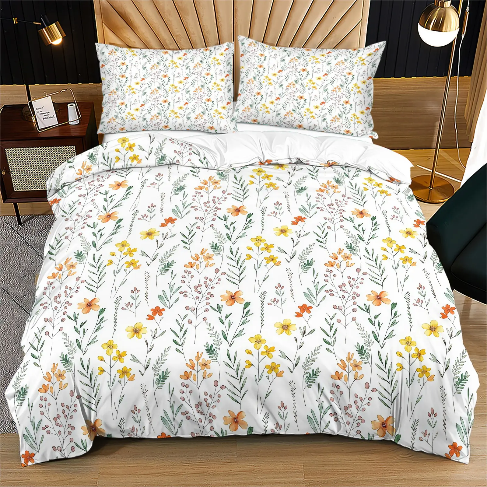 Watercolor Wildflower Pattern Quilt Cover Set, Pastoral Style Bedding Set, Including 1 Quilt Cover And 1 Or 2 Pillowcases (Excluding Quilt Core And Pillow Core), Suitable For Teenagers And Adults, Bedroom, Apartment, Guest Room, Dormitory Scene