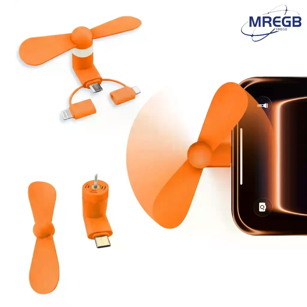 MREGB 3-in-1 Compact Turbo Handheld Portable Fan, 15000 RPM Silicone Soft TPE Blades Safe Cooling Gadget, Detachable Plug & Play Phone Accessories for iPhone Type-C Android Micro USB, Summer Travel Essential, Portable Fan In Club tiktokshopbacktoschool