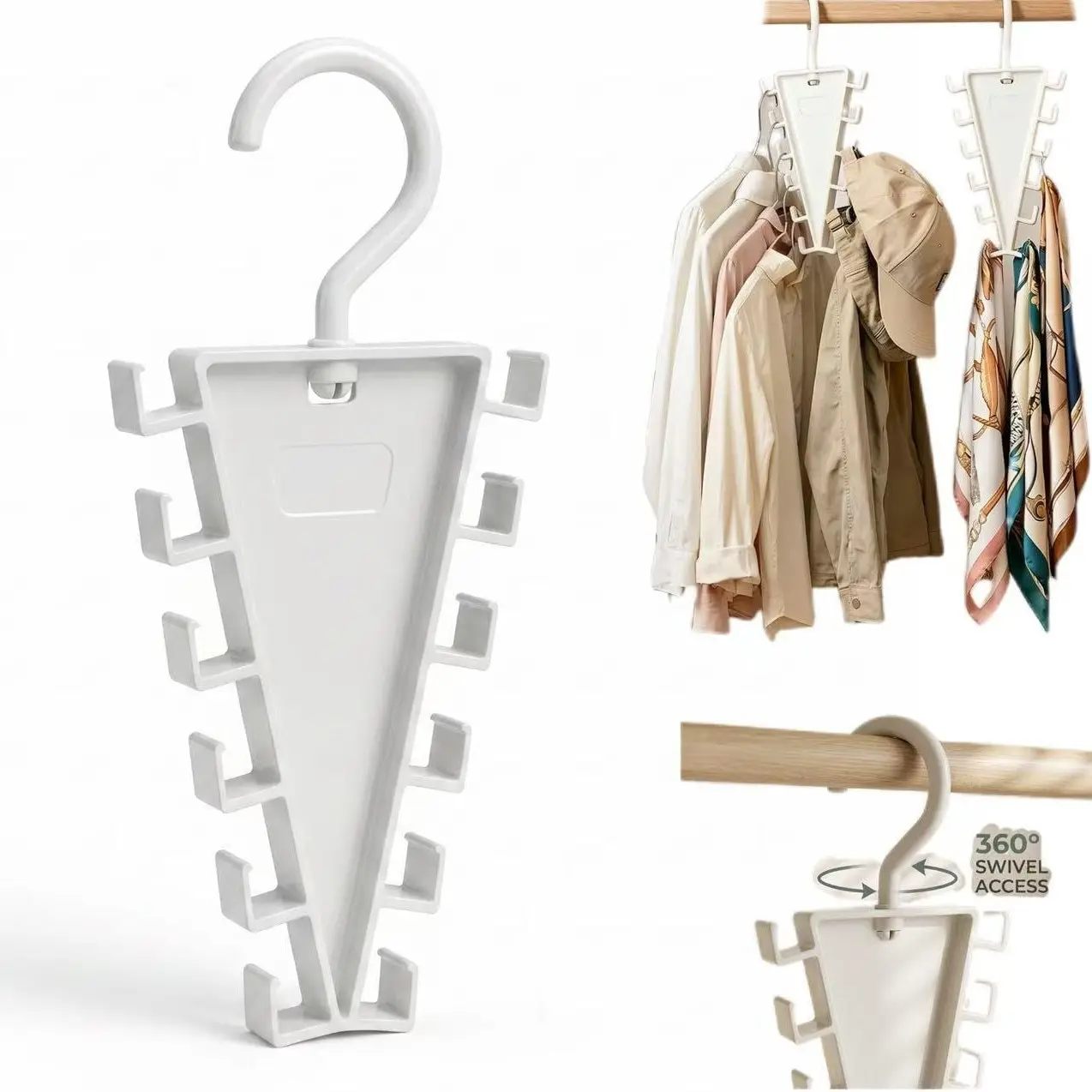 2Pcs Multi Hook V Hanger Minimalist White ABS 360° Rotatable Space Saving Closet Storage Rack For Clothes Hat Scarf Home Dorm
