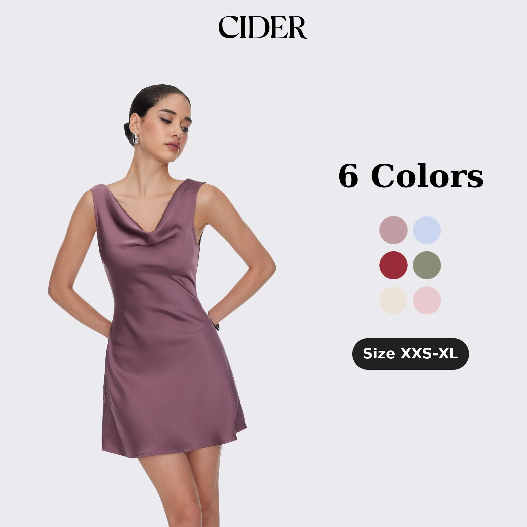 Cider Satin Cowl Neck Backless Metal Detail A-line Mini Dress SohoChic