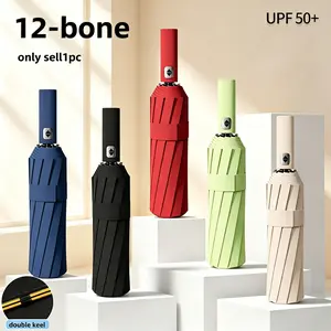 Fully Automatic 12-Bone Double Keel Umbrella, Foldable Sunshade, Dual-Purpose Sun Protection, UV Blocking, 1pc