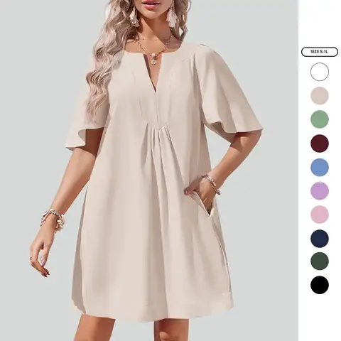 Imily Bela Womens Flutter Short Sleeve Mini Dress Casual V Neck Loose Flowy Summer Dresses