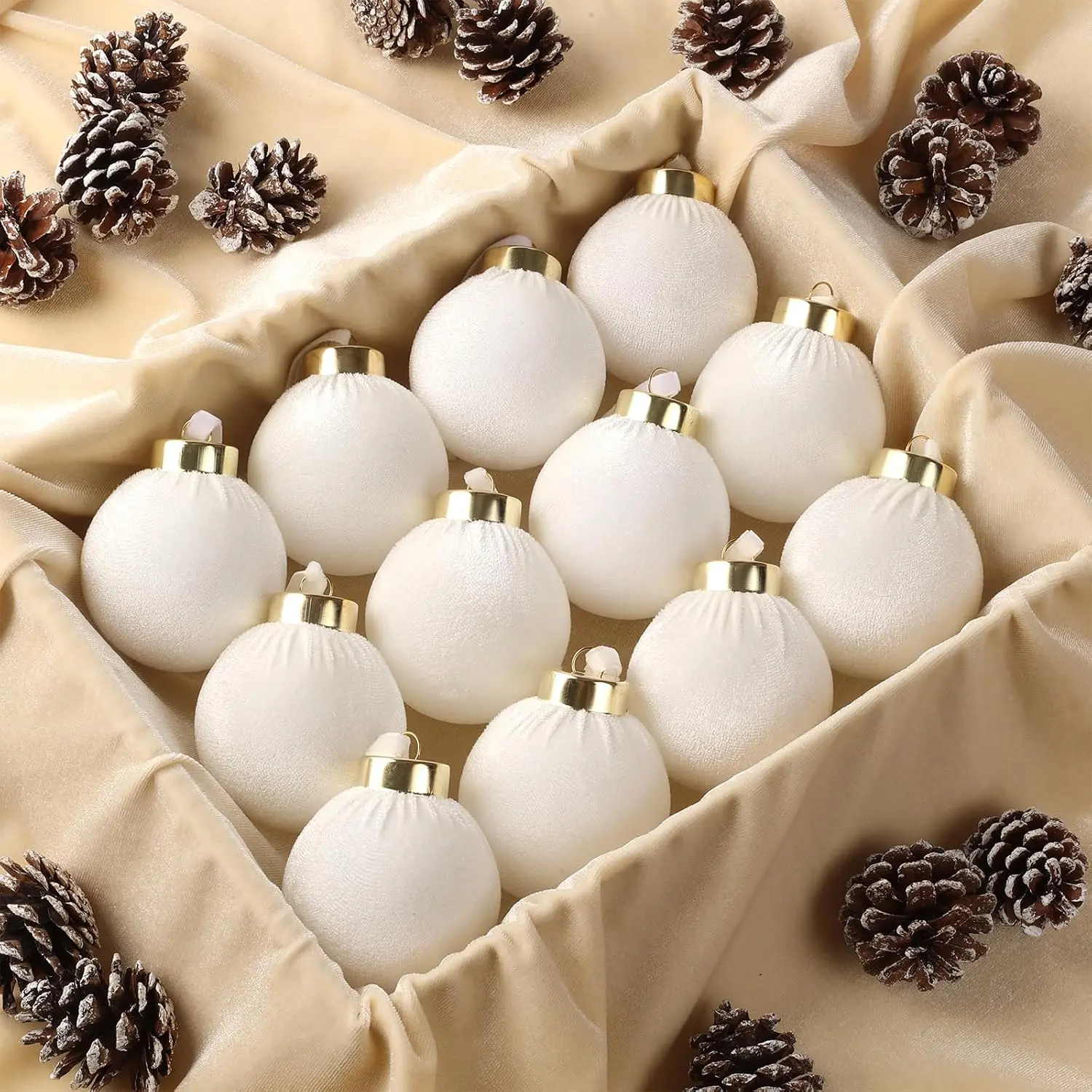 12 Pack  Christmas Ball Ornaments Large Flocked Christmas Tree  Ornaments Shatterproof Flocked Decorative Balls for Xmas Tree Decorations (White, 2.36inch)
