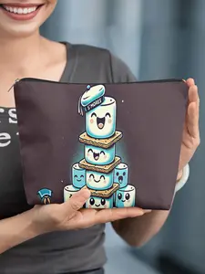 cosmetic bag 1pc, Stacked Smiley Marshmallows, Zippered toiletries organizer box, suitable for storing small items, daily necessities, cosmetics, and as a birthday, graduation, or travel gift for women, or a souvenir pouch.