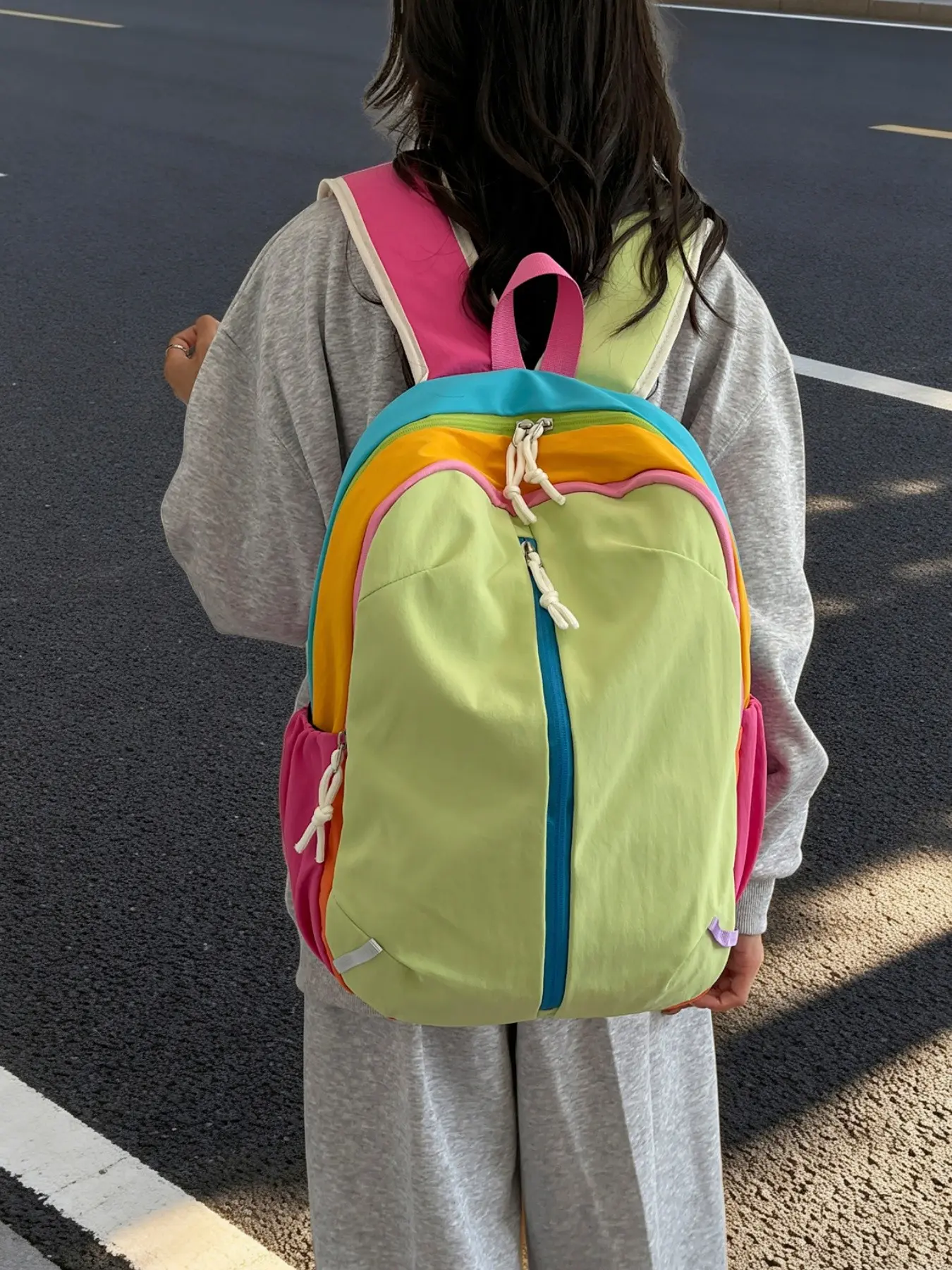 2026 New Colorblock Nylon Backpack, Lightweight Dual Shoulder Bag, Large Capacity Student Bookbag, Casual Travel Backpack