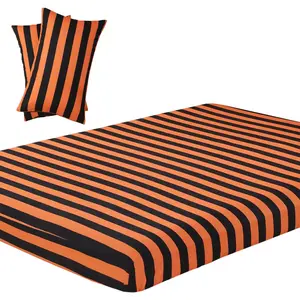 Bedding Sheet Set  Size 3 count, Soft Microfiber Orange and Black Striped  Fitted Sheets Deep Pocket with 2 Pillowcases